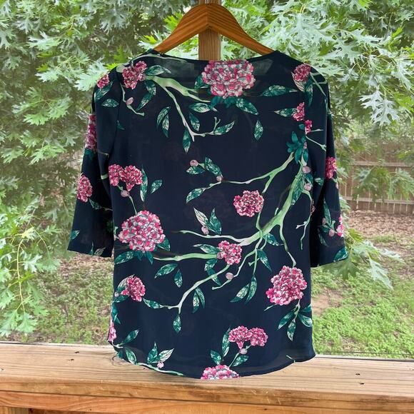Anthropologie HD In Paris Green And Pink Floral Blouse Size 0 - Picture 2 of 6